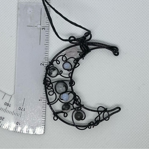 Gemstone wire wrap Black Moon wall decor handmade - Picture 3 of 6